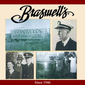 Since 1946: a young Albert Braswell Jr. in uniform, the first Braswell's truck, and the original kettle